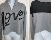 Black and gray Mesh back LOVE long sleeve cropped pullover cropped Zip up sweatshirt sweater size extra large L XL