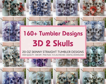 3D Skull Tumbler Design Bundle, 20oz Skinny Tumbler PNG (Digital Download)