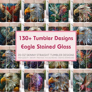 Eagle Stained Glass, 130+ Designs, Tumbler Design Bundle, 20oz Skinny Tumbler Sublimation Designs, Tumbler PNG, Tumbler Wrap
