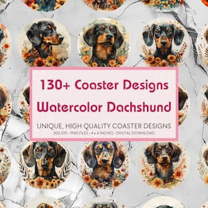 Watercolor Dachshund 130+ Coaster Designs, Unique car coaster, Car Coaster Art, Cup coaster png, Dachshund png, Dachshund coaster