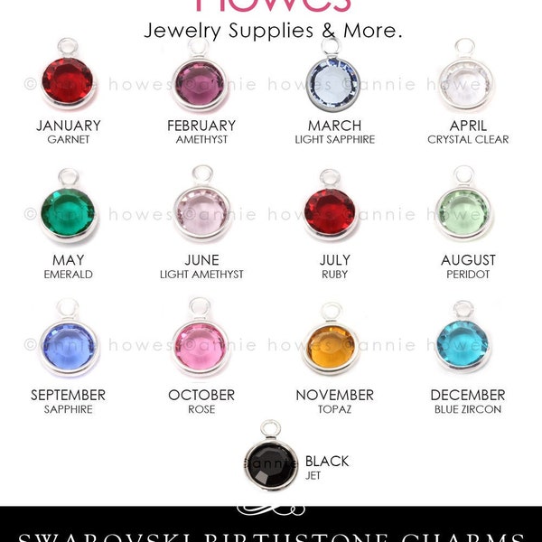 60 Swarovski Birthstone Charms. Rhodium Plated formerly Silver Plated. 1128 SS29.