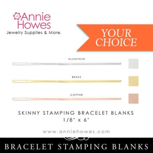 Petite Bracelet Blanks. Aluminum, Copper, or Brass Bracelet Cuffs Blanks 1/8&quot; x 6&quot; Soft Strike bracelet cuffs. 5 Pieces.