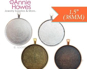 1.5 Inch Circle pendant settings blanks with and Textured Back. 38mm. Silver, Copper, Gold, and Black available. 25 Pack.