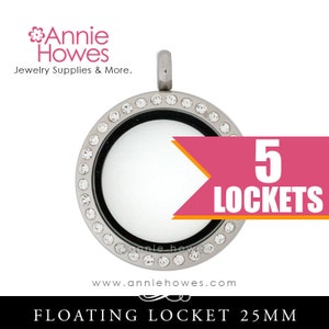 Wholesale Floating Locket Life Journey Memory Locket Crystal Framed. 25mm 5 Pack.