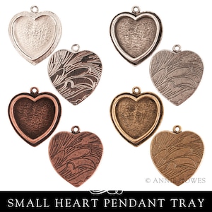 Heart Shaped Pendant Tray Blank for Photo Jewelry Making. GFX Glass included.
