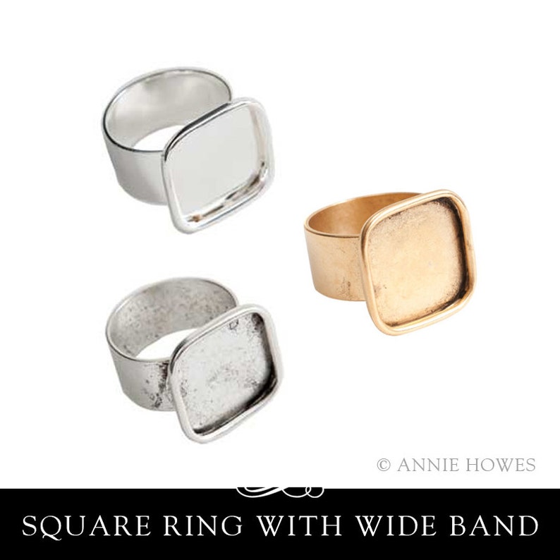 16mm Bezel Ring Setting Glamour FX Glass Available. Adjustable Wide Band