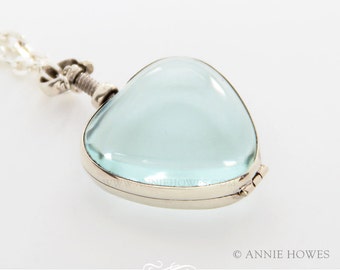 Sterling Silver Antique Glass Locket Pendant. Wedding Bouquet Charm. Heart Shape. 27 x 28mm Photo locket.