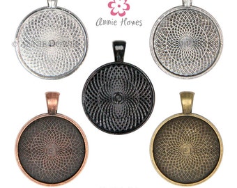 Pendant Settings Blanks 25mm Circle Bezel Pendant Tray. 25mm or 1".  Silver,  Black, Copper and Gold Available. 25 Pack.