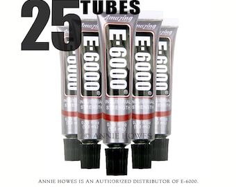 25 Pack of E-6000 Jewelry and Craft Clear Adhesive .18 oz Tubes. Annie Howes is an Authorized Distributor of E6000. Made in USA.