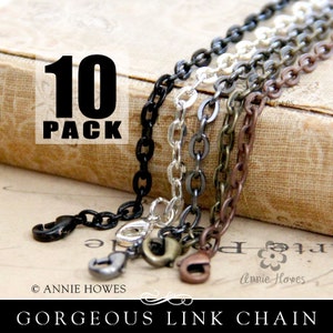 10 Link Chains with Lobster Clasp. Available in Vintage Copper, Vintage Gold, Black, and Silver. 24" Length.