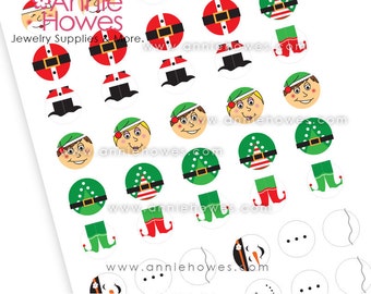 Instant Download Santa, Elf, and Snowman 1" Circle Image Sheet.  PDF Digital Download  for Bottle Caps, Pendants, and Hair Bows.
