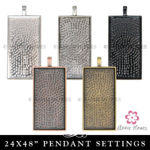 1x2 Inch Rectangle pendant settings blanks. Fits 1x2 Glass. Silver, Copper, Bronze, Silver Options. 25 Pack.