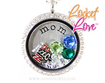 Crystal Framed Floating Locket, Swarovski Birthstones, Word Disc
