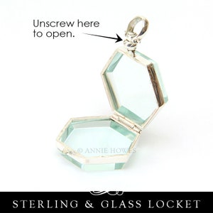 Sterling Silver Glass Locket Round Pendant. Wedding Bouquet Charm. 25mm Diameter. Photo Locket. image 6