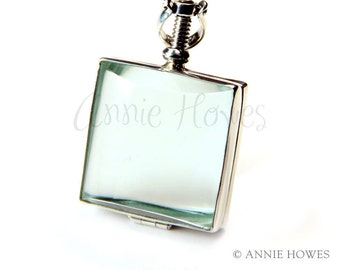 Sterling Silver Glass Locket Pendant. Wedding Bouquet Charm. Square Shape. 22mm 7/8" Photo locket.