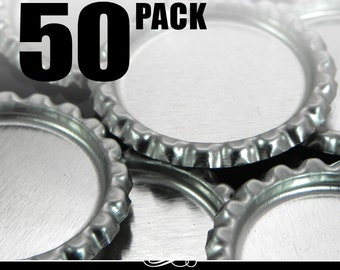 Flat Bottle Caps. 50 Flattened Chrome Bottle Caps without Liners. Annie Howes.