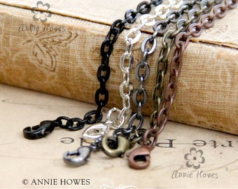25 Link Chains with Lobster Clasp. Available in Vintage Copper, Vintage Gold, Black, and Silver. 24" Length.
