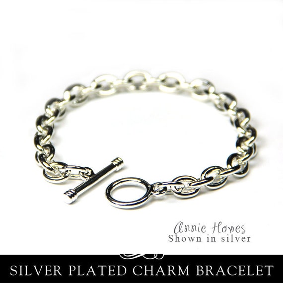 Silver Toggle Chain Link Charm Bracelet