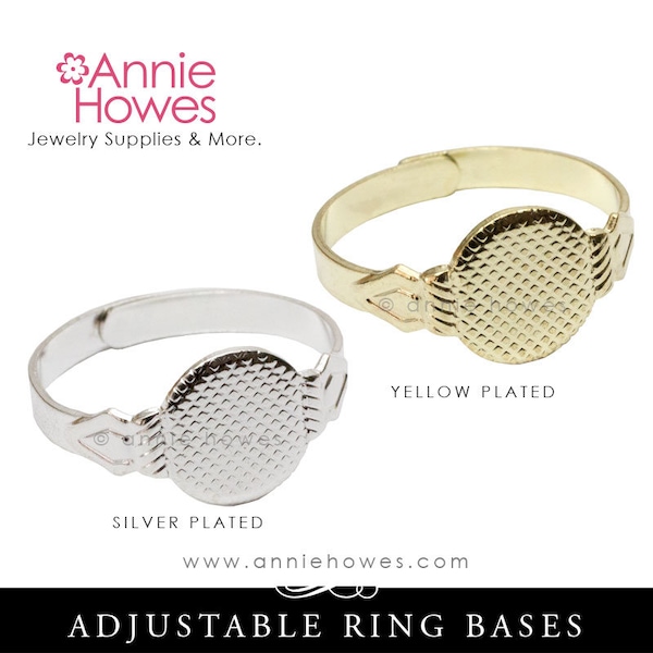 Glue Pad Base Nickel Silver or Yellow Plated Adjustable Ring Blanks with Glue Pad.