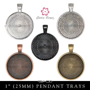 pendant settings blanks 1in Circle Bezel Pendant Setting Tray. 25mm Silver, Black, Copper, and Gold Colors Available. 25 Pack.