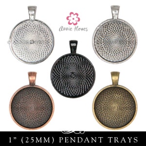 pendant settings blanks 1in Circle Bezel Pendant Setting Tray. 25mm Silver, Black, Copper, and Gold Colors Available. 25 Pack.