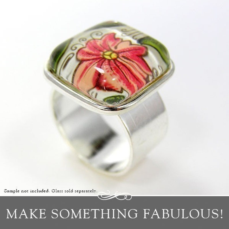 16mm Bezel Ring Setting Glamour FX Glass Available. Adjustable Wide Band