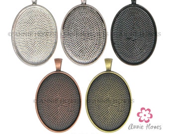 30mm x 40mm Oval pendant settings blanks  Silver, Bronze, Copper, or Black.. 25 Pack