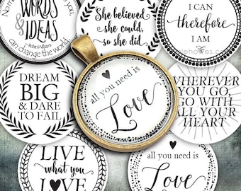Instant Download of Favorite Quotes 1" Circle Bottle Cap and Pendant Digital Download Sheet.