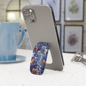 Personalized Name Phone Grip Holder and Stand with a Playful Dogs Design, iPhone Phone Grip, Samsung Phone Grip, Google Pixel Phone Grip