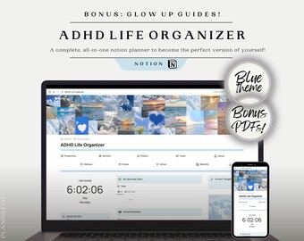 ADHD Life Organizer | Notion Planner for Focus, Productivity, Self-Care, Wellness, Routine, Finance, Mental Clarity & Executive Function