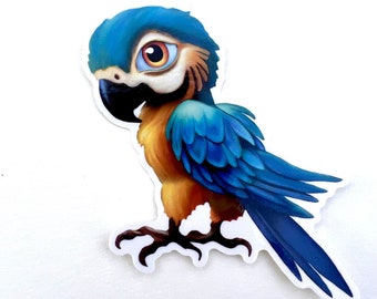 Blue and Gold Macaw Matte Vinyl Sticker, Original Art Sticker, Macaw Stickers, Parrot Stickers, Cute Bird Stickers, Macaw Decals