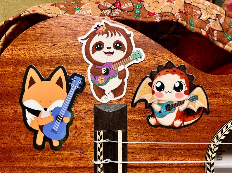 Adorable Baby Sloth Ukulele Matte Vinyl Sticker, Sloth Sticker decal, Ukulele Music Lover image 2