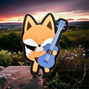 Adorable Fox Ukulele Music Gloss Sticker, Cute Ukulele Gifts, Music Lovers, Ukulele Decal image 3