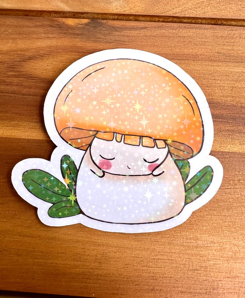 Cute Sleeping Mushroom Vinyl Sticker, Glossy Sticker, Fungi Lovers image 2