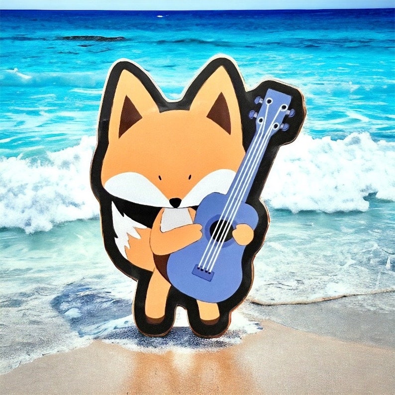 Adorable Fox Ukulele Music Gloss Sticker, Cute Ukulele Gifts, Music Lovers, Ukulele Decal image 2