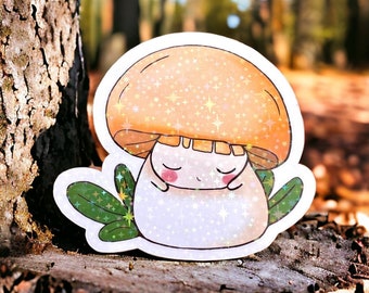 Adorable Sleeping Mushroom Vinyl Sticker - Glossy Fantasy Fungi Art for Woodland Lovers