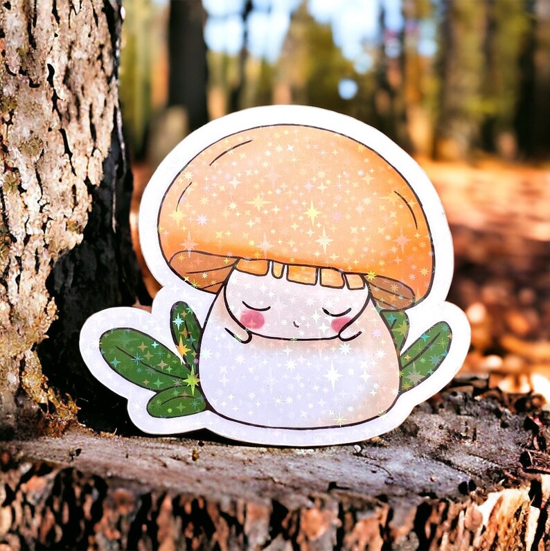 Cute Sleeping Mushroom Vinyl Sticker, Glossy Sticker, Fungi Lovers image 1