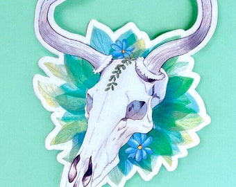 Watercolor Deer Skull Sticker, Forest Art, Woodland Spirit Decal, Animal Art