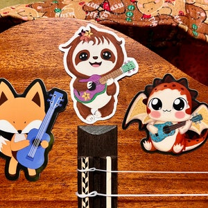 Adorable Fox Ukulele Music Gloss Sticker, Cute Ukulele Gifts, Music Lovers, Ukulele Decal image 5