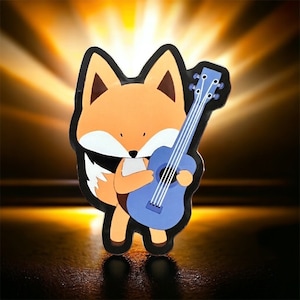 Adorable Fox Ukulele Music Gloss Sticker, Cute Ukulele Gifts, Music Lovers, Ukulele Decal image 1