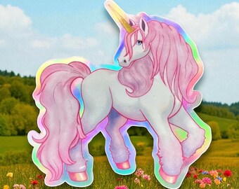 Enchanting Holographic Unicorn Sticker: Magical Fantasy Horse Decal for Laptops & Water Bottles