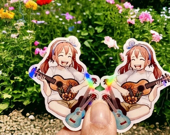 Cute Anime Ukulele Girl Sticker, Gloss Vinyl Stickers, Ukulele Swag, Ukulele Stickers, Cute Stickers, Glossy or Holographic