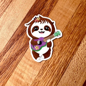 Adorable Baby Sloth Ukulele Matte Vinyl Sticker, Sloth Sticker decal, Ukulele Music Lover image 4