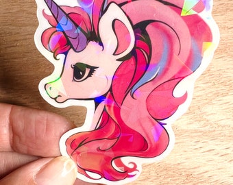 Cute Pink Unicorn Vinyl Sticker, Glossy Horse Decal, Unicorn  Love