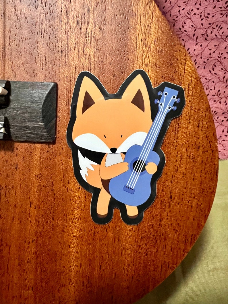 Adorable Fox Ukulele Music Gloss Sticker, Cute Ukulele Gifts, Music Lovers, Ukulele Decal image 4