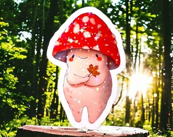 Cute Mushroom Vinyl Sticker, Laminated Sticker, Fungi Lovers