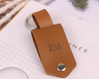 Personalised Photo Keyring in Leather Case + Initials | Father's Day Keepsake | Gift for New Dad | Personalized Photo Keychain