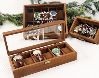 Gepersonaliseerde houten horlogedoos, gegraveerde horlogehouder, verjaardagscadeau voor hem, vaderdagcadeau, cadeau vriendje, jubileumcadeau voor echtgenoot
