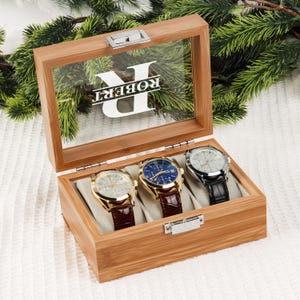 Personalized Wooden Watch Box, Gift for Men, Engraved Watch Holder, Birthday Gift for Him, Valentines Gift, Boyfriend Gift, Anniversary Gift