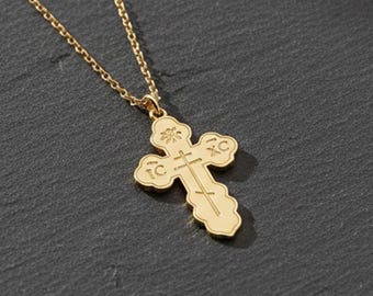 Orthodox Crucifix Necklace: Christian Jewelry, Russian Cross Pendant, Saint Olga Cross, Religious Gift, Greek Orthodox Cross Necklace
